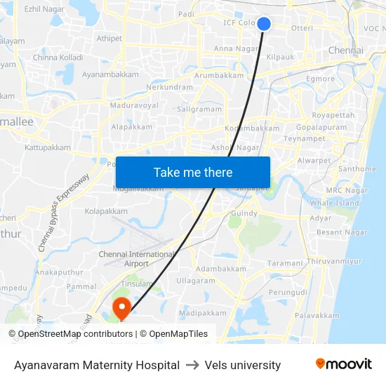 Ayanavaram Maternity Hospital to Vels university map