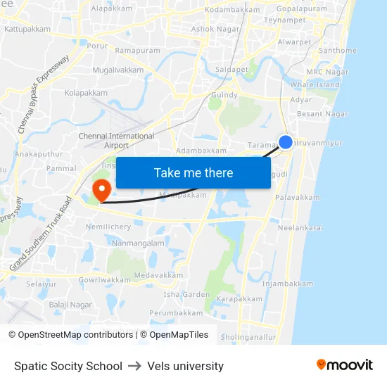 Spatic Socity School to Vels university map