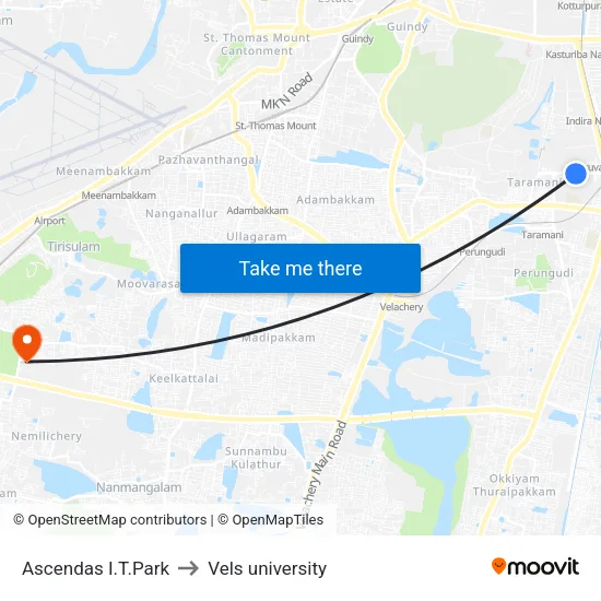 Ascendas I.T.Park to Vels university map