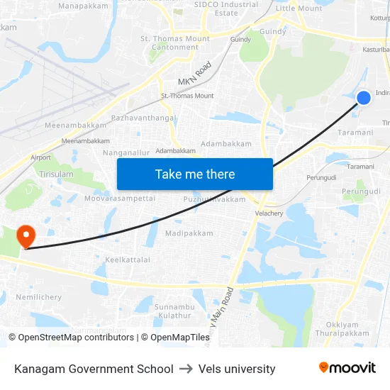 Kanagam Government School to Vels university map