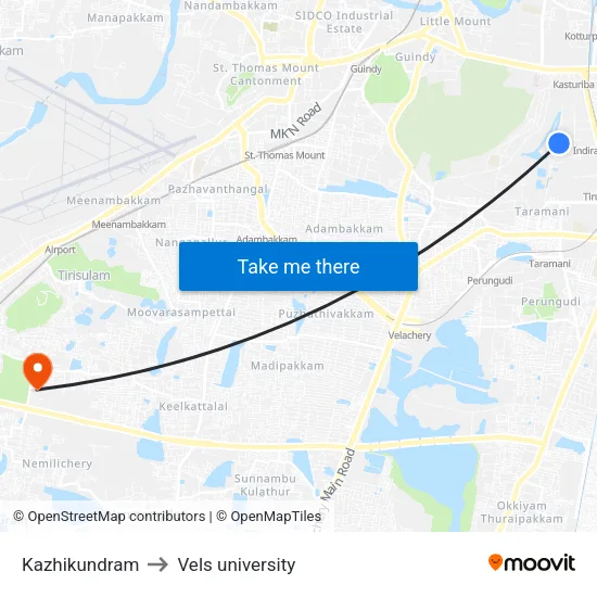 Kazhikundram to Vels university map