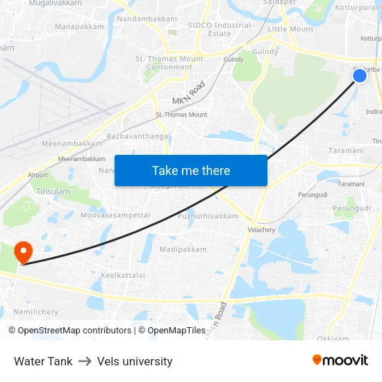 Water Tank to Vels university map