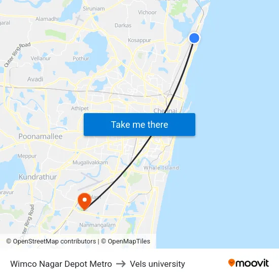 Wimco Nagar Depot Metro to Vels university map