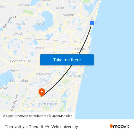Thiruvottiyur Theradi to Vels university map