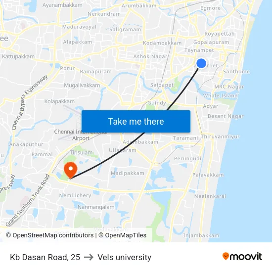 Kb Dasan Road, 25 to Vels university map