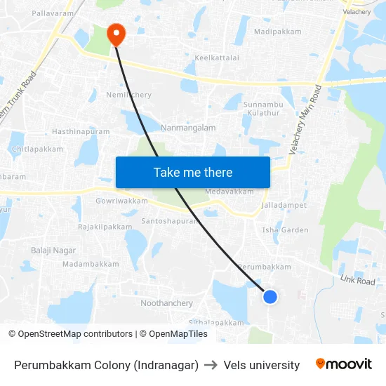 Perumbakkam Colony (Indranagar) to Vels university map