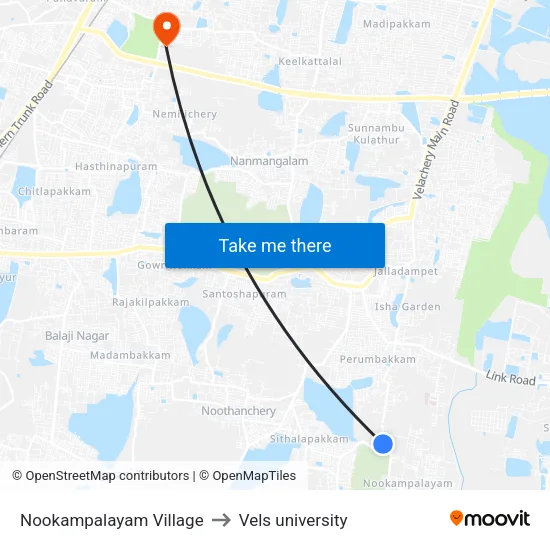 Nookampalayam Village to Vels university map