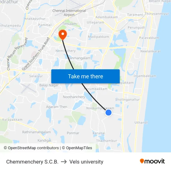 Chemmenchery S.C.B. to Vels university map