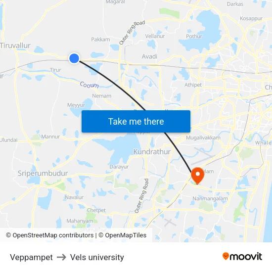 Veppampet to Vels university map