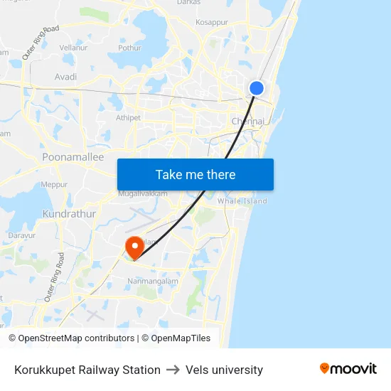 Korukkupet Railway Station to Vels university map