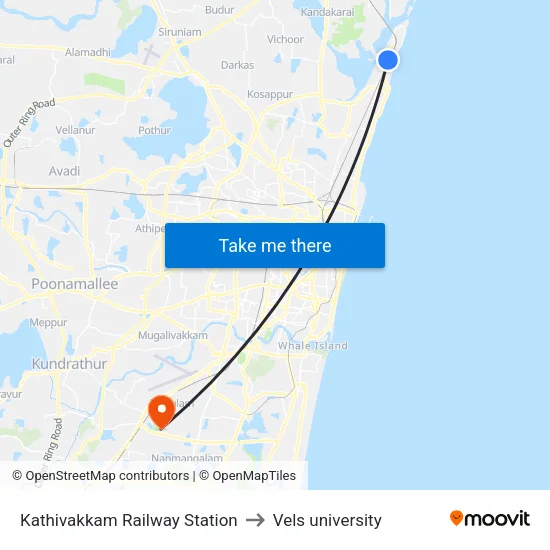 Kathivakkam Railway Station to Vels university map