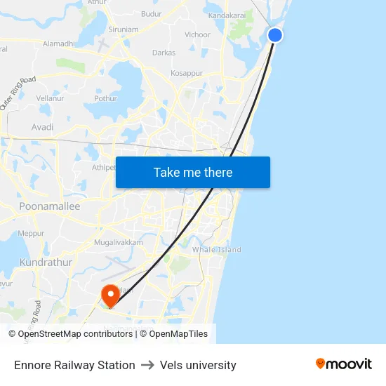 Ennore Railway Station to Vels university map