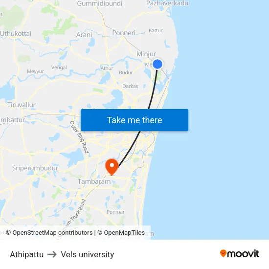 Athipattu to Vels university map