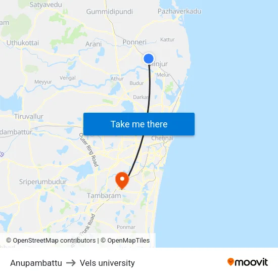 Anupambattu to Vels university map