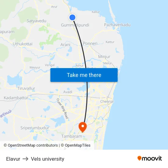 Elavur to Vels university map