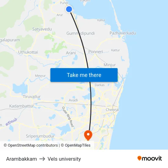 Arambakkam to Vels university map