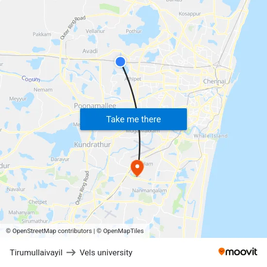 Tirumullaivayil to Vels university map