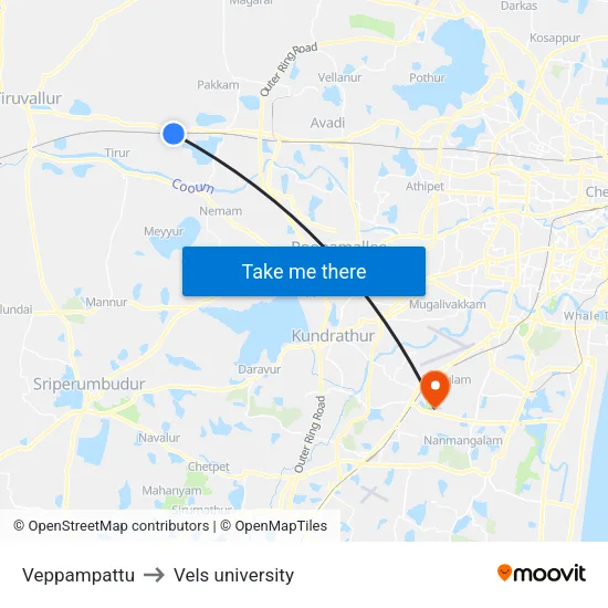 Veppampattu to Vels university map