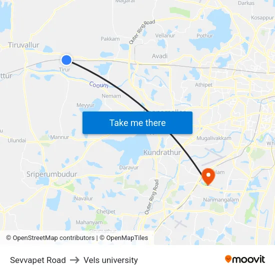 Sevvapet Road to Vels university map