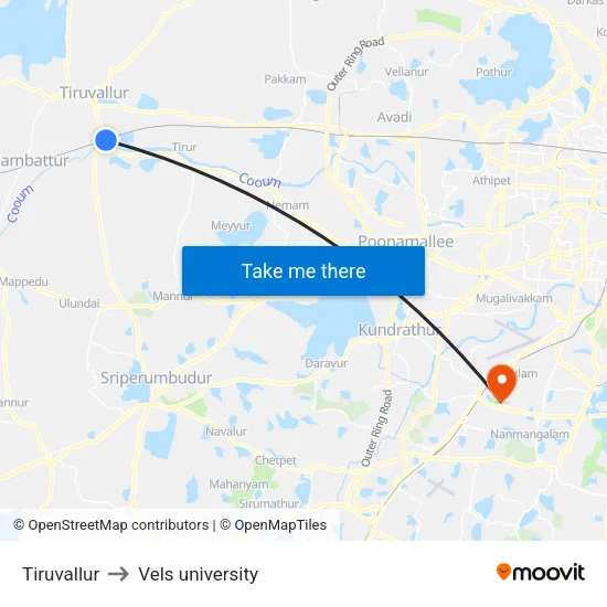 Tiruvallur to Vels university map