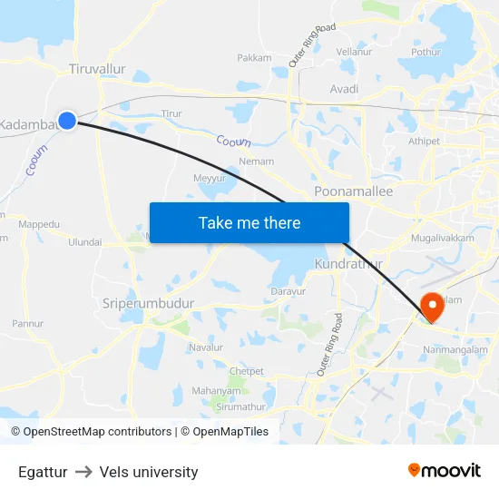 Egattur to Vels university map