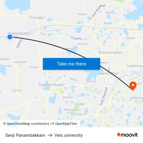 Senji Panambakkam to Vels university map