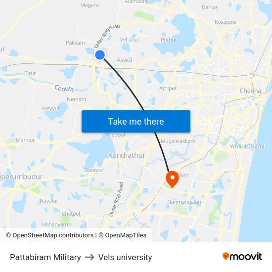 Pattabiram Military to Vels university map
