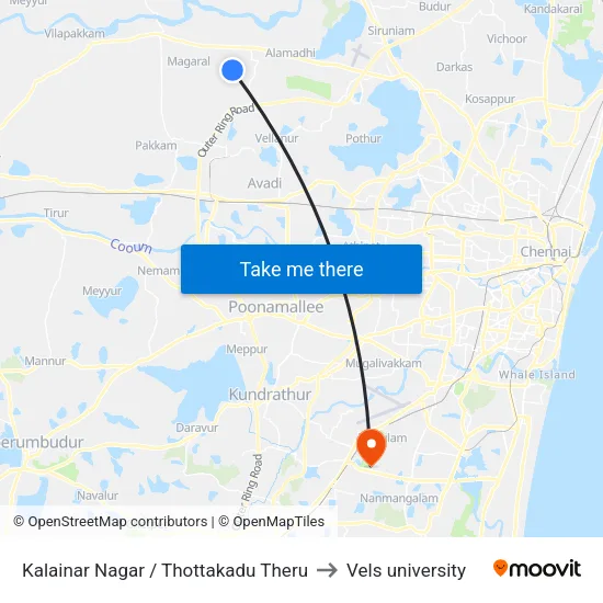 Kalainar Nagar / Thottakadu Theru to Vels university map
