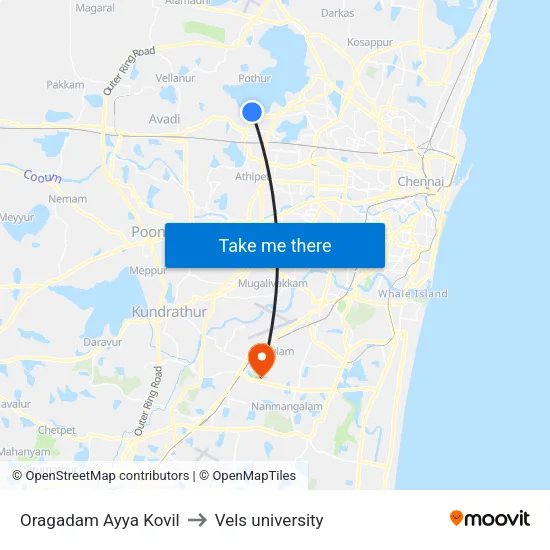 Oragadam Ayya Kovil to Vels university map