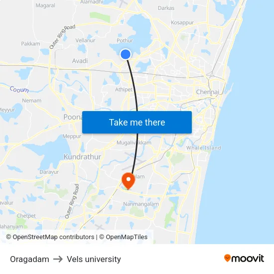 Oragadam to Vels university map