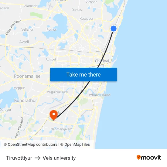 Tiruvottiyur to Vels university map