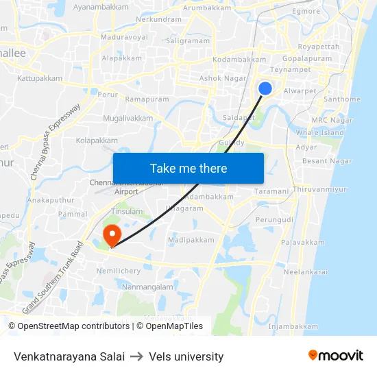 Venkatnarayana Salai to Vels university map
