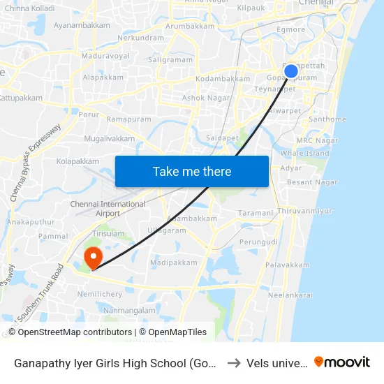 Ganapathy Iyer Girls High School (Gopalapuram) to Vels university map