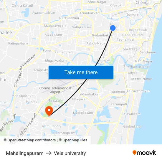Mahalingapuram to Vels university map