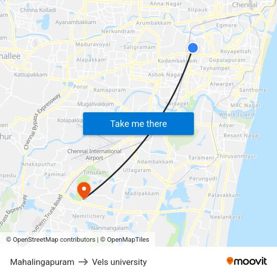 Mahalingapuram to Vels university map