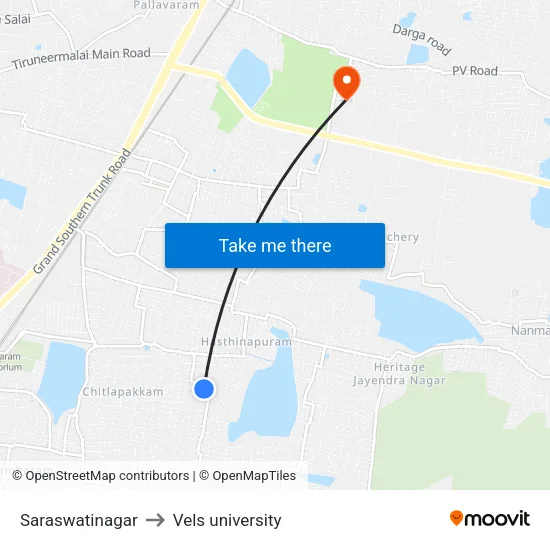 Saraswatinagar to Vels university map