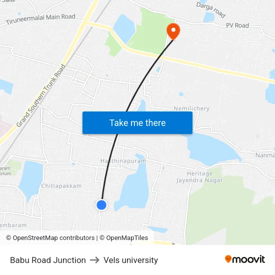 Babu Road Junction to Vels university map