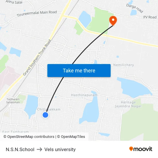 N.S.N.School to Vels university map