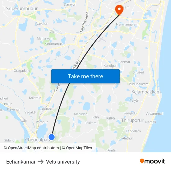 Echankarnai to Vels university map