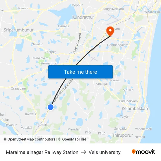 Maraimalainagar Railway Station to Vels university map