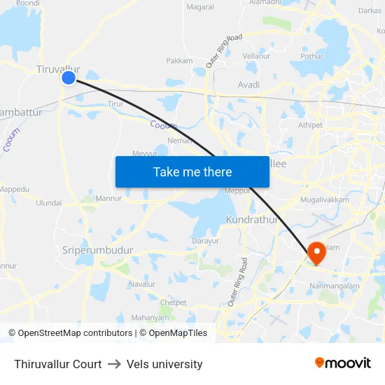 Thiruvallur Court to Vels university map