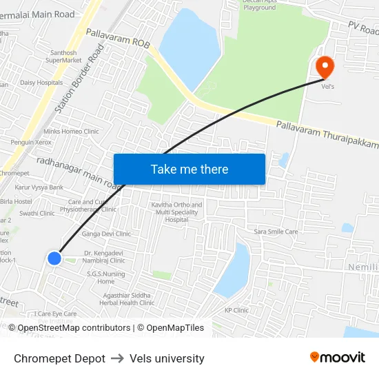 Chromepet Depot to Vels university map