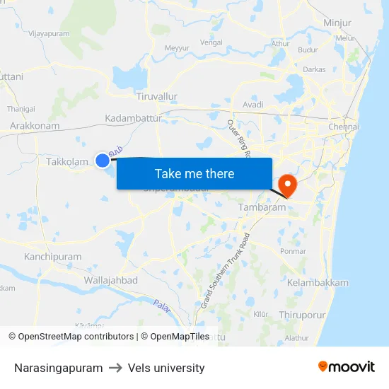 Narasingapuram to Vels university map