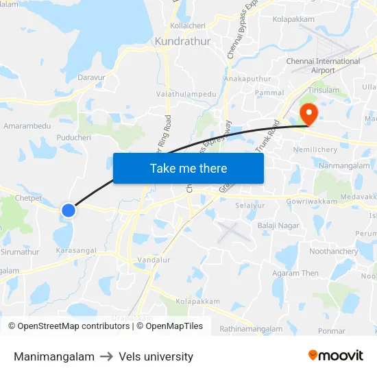 Manimangalam to Vels university map