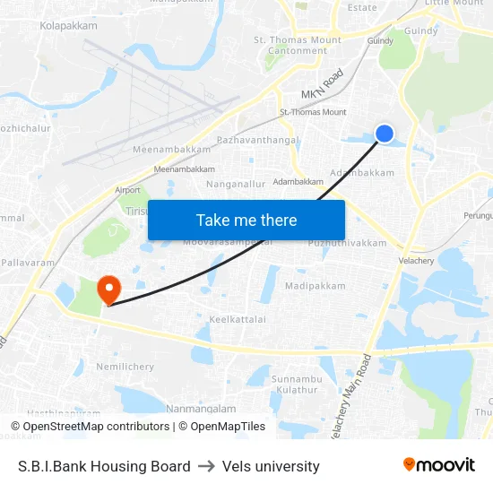 S.B.I.Bank Housing Board to Vels university map
