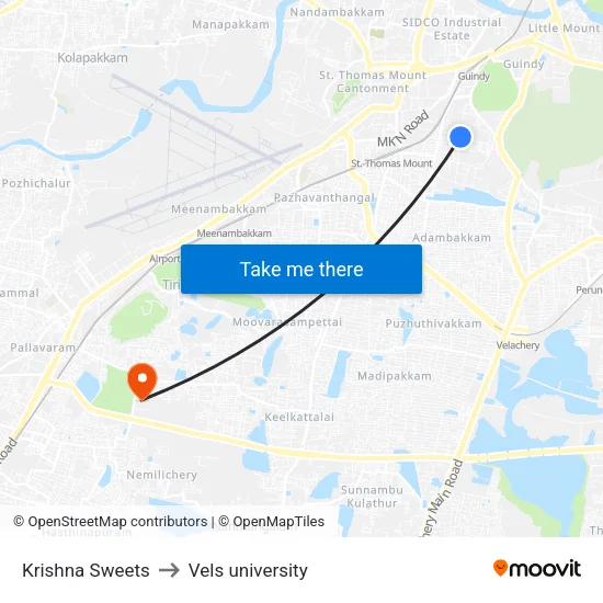 Krishna Sweets to Vels university map