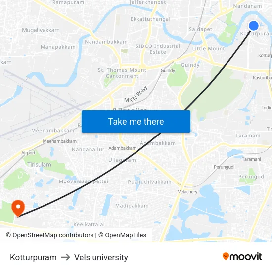Kotturpuram to Vels university map