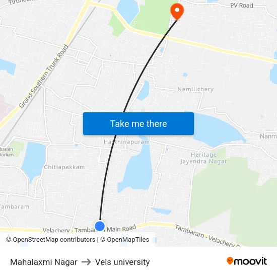Mahalaxmi Nagar to Vels university map