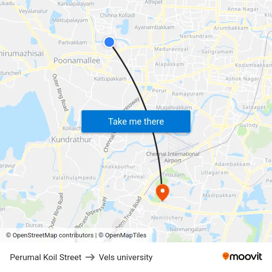 Perumal Koil Street to Vels university map