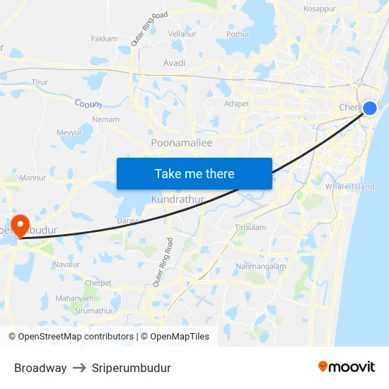 Broadway to Sriperumbudur map